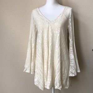 Lace Overlay Cream Bell Sleeve Tunic NWOT
